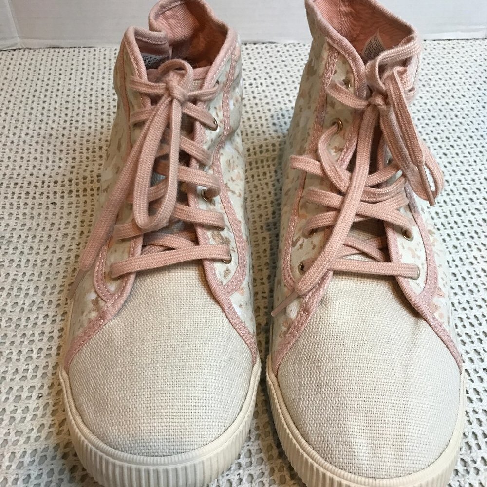 Women's Pink Floral High-Top Canvas Sneakers